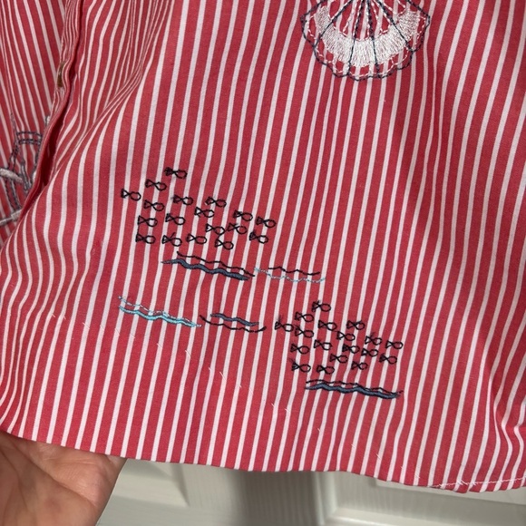 Vintage Embroidered Nautical Blouse Large Graff Button Down Red Coastal Novelty - Picture 6 of 12